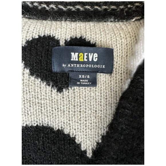Maeve Anthropologie Sweater Womens XS Cardigan hearts black white open casual - Picture 13 of 15